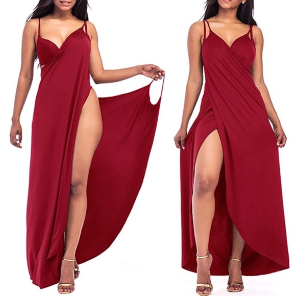 Sexy Wine Red Sling Wrap Maxi Dress Beach Coverup - Picture 6 of 14